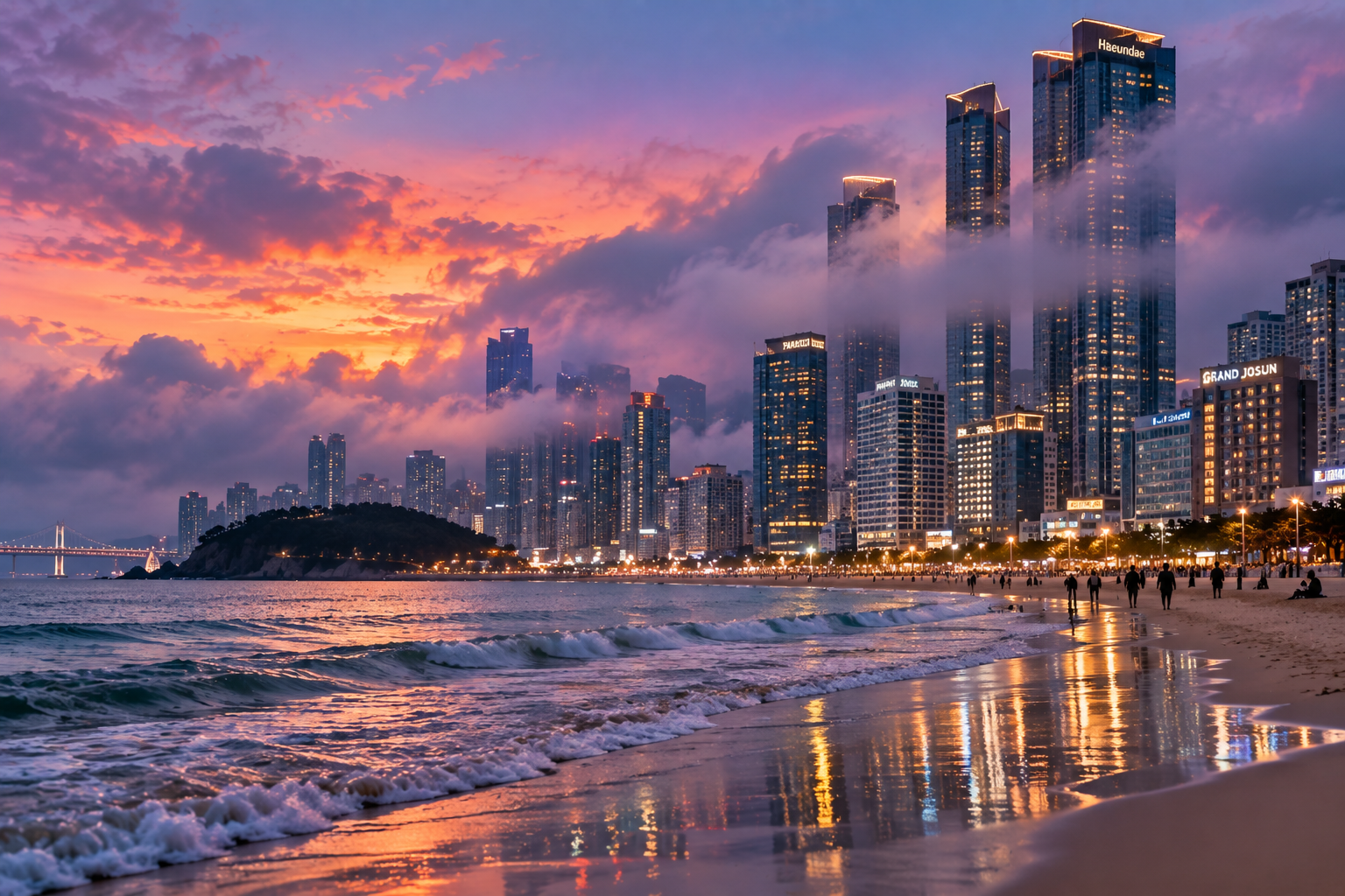 Busan — Haeundae Beach with turquoise sea and coastal cityscape