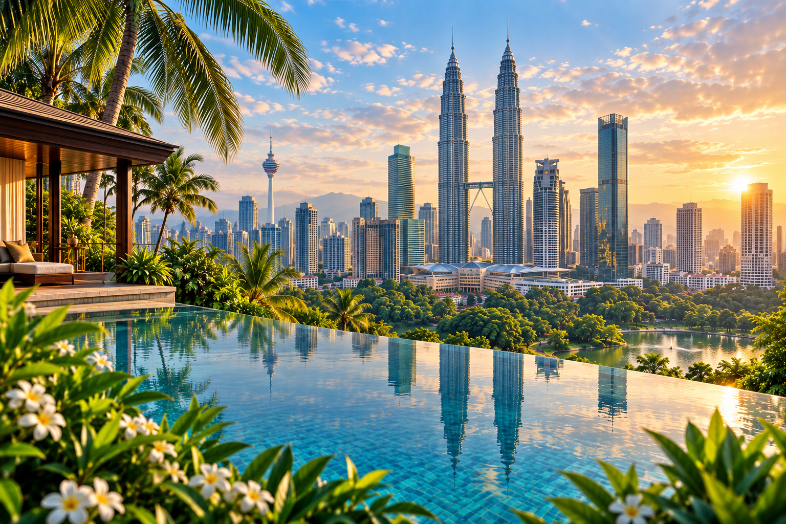 Malaysia — Kuala Lumpur skyline with tropical greenery