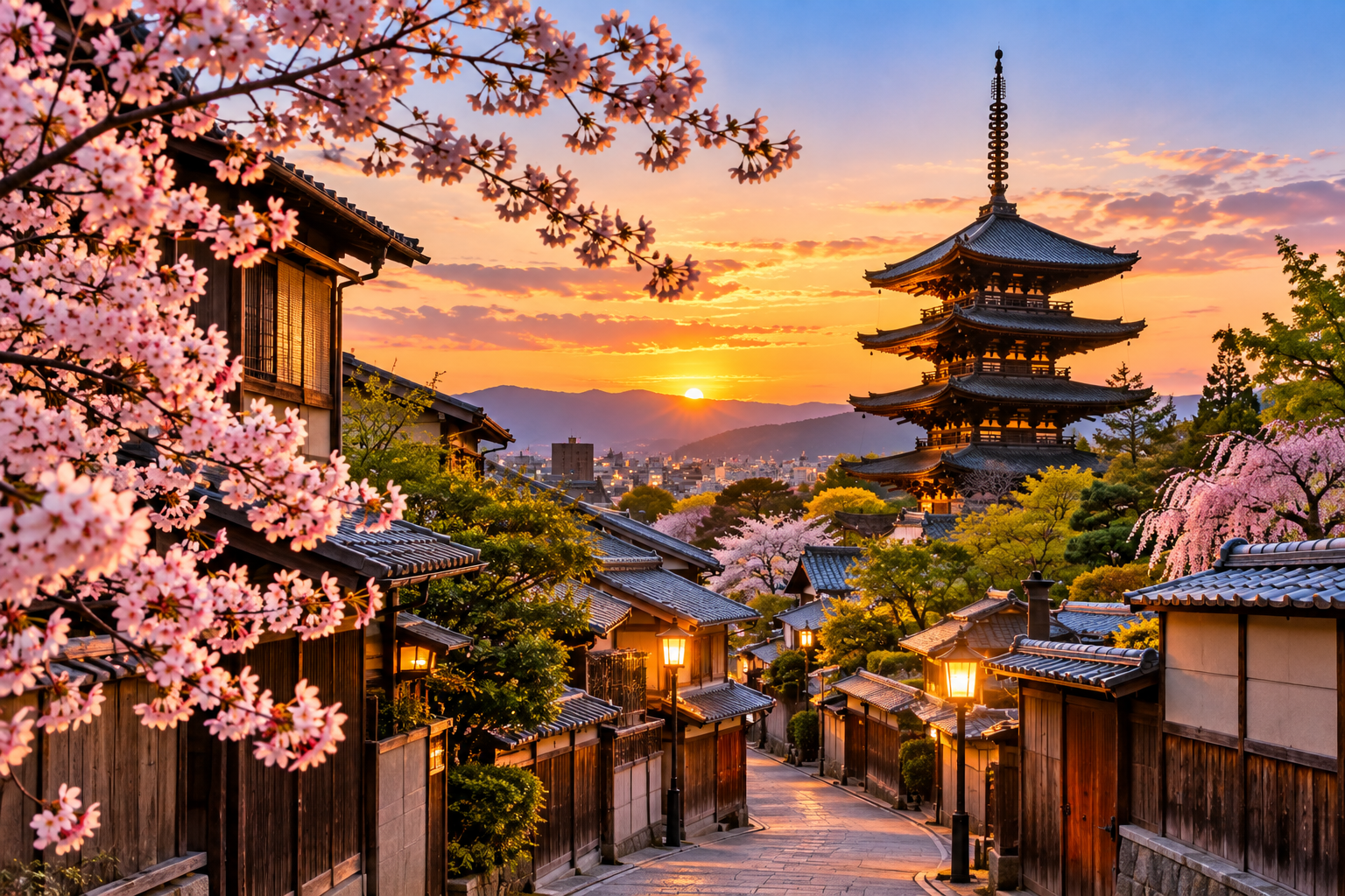 Kyoto — traditional bamboo forest and temple
