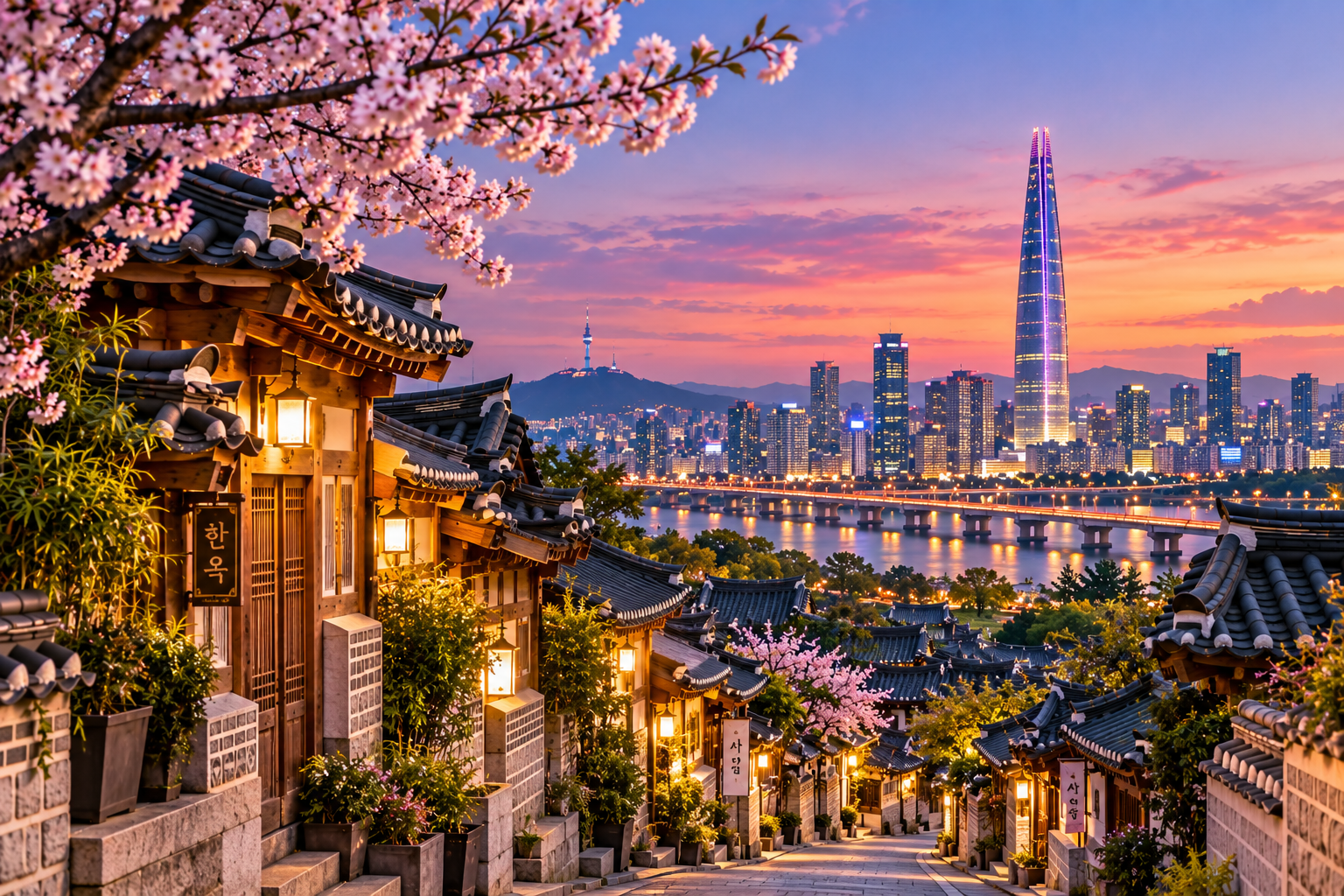 Seoul — traditional palace with modern city skyline
